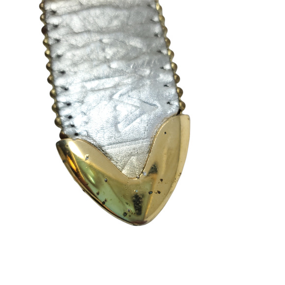 B.B.Simon Debossed Adjustable Belt XL Metallic Leather With Buckle Western - Picture 10 of 10